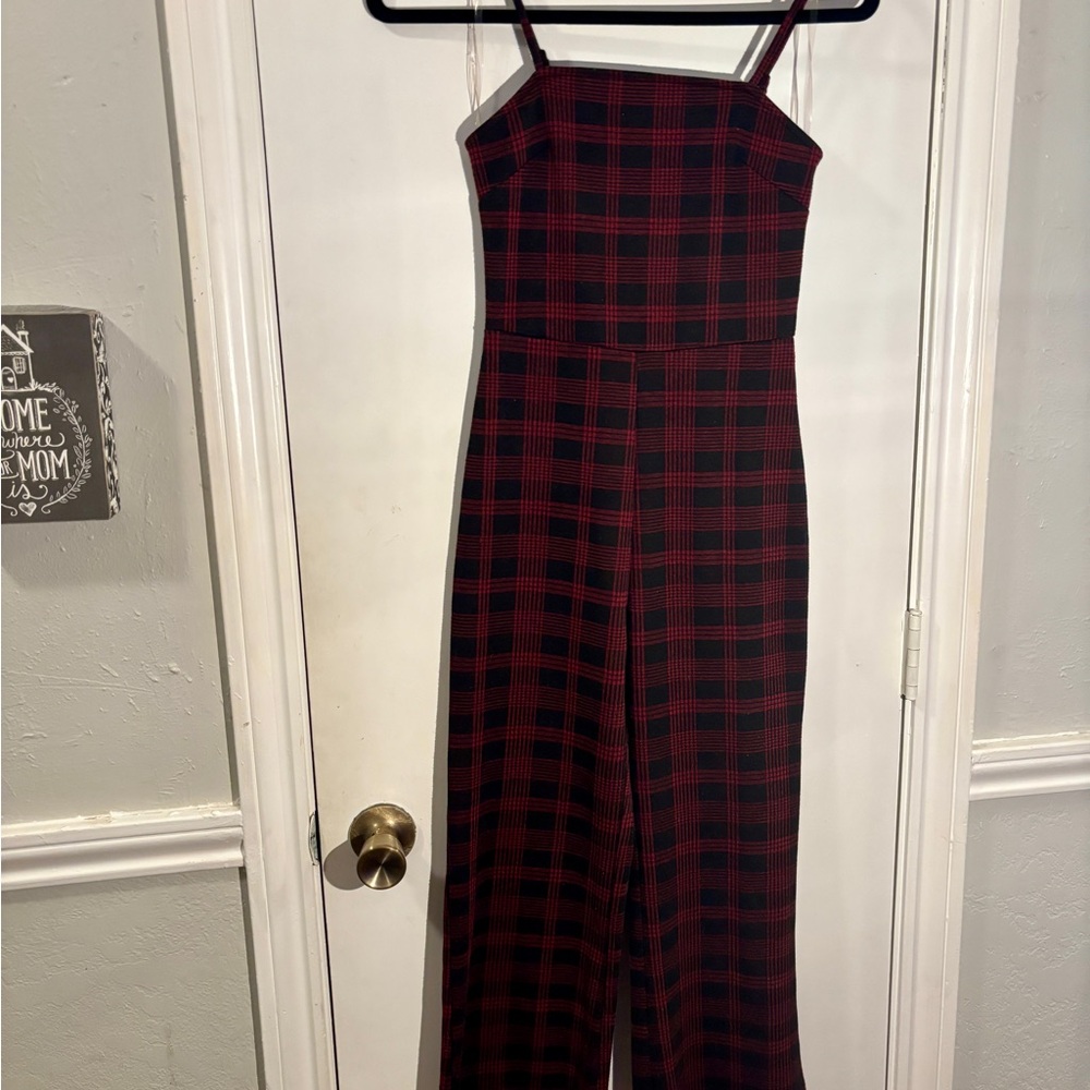 Elegant Black and Red Plaid Jumpsuit